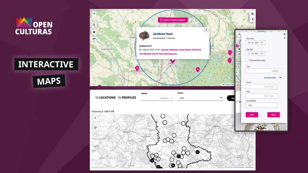 Interactive maps: Event dates, profiles, locations, and many filter options