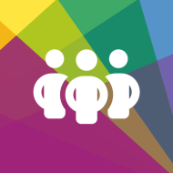 Icon mit Personengruppe vor mehrfarbigem Hintergrund